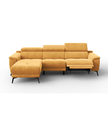 Ecksofa Relax 4-Sitzer links FIERO, Gelber Veloursstoff