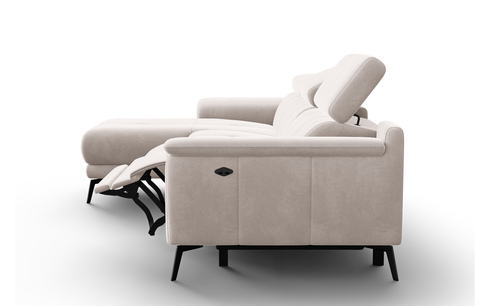 Ecksofa Relax 4-Sitzer links FIERO, Beiger Veloursstoff