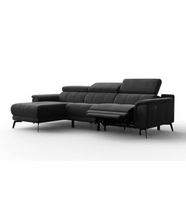 Ecksofa Relax 4-Sitzer links FIERO, Schwarzer Veloursstoff