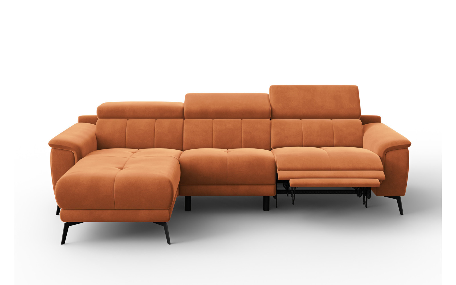 Ecksofa Relax 4-Sitzer links FIERO, Oranger Veloursstoff