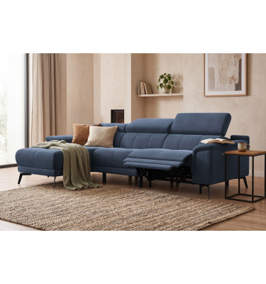 Ecksofa Relax 4-Sitzer links FIERO, Marineblauer Veloursstoff