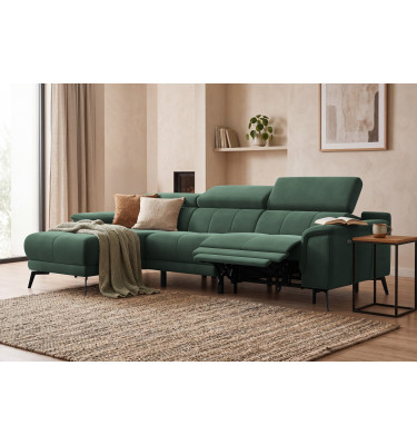 Ecksofa Relax 4-Sitzer links FIERO, Grüner Veloursstoff