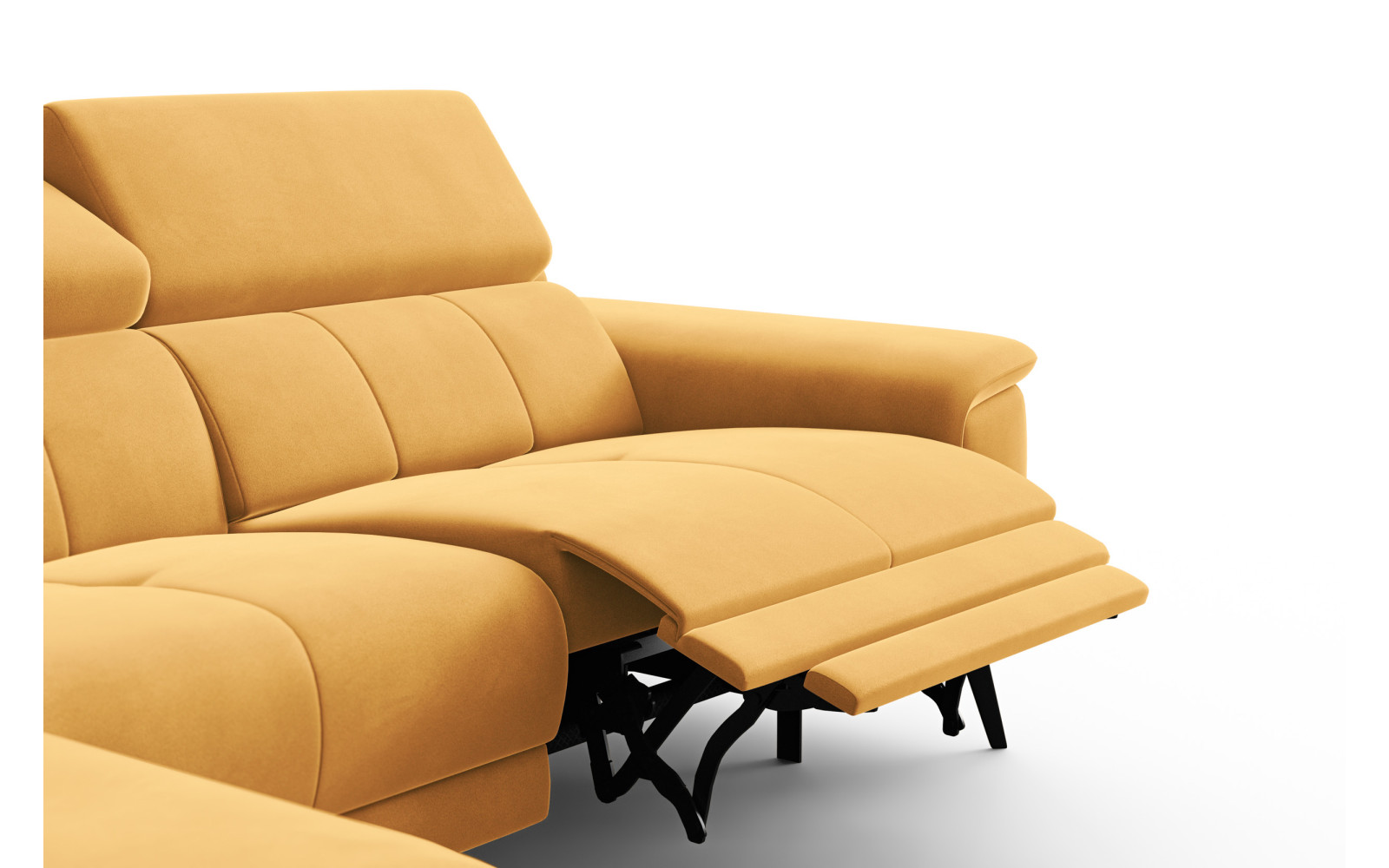 Ecksofa Relax 4-Sitzer links FIERO, Gelber Veloursstoff