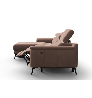 Ecksofa Relax 4-Sitzer links FIERO, Brauner Veloursstoff