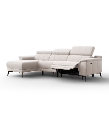 Ecksofa Relax 4-Sitzer links FIERO, Beiger Veloursstoff