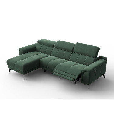 Ecksofa Relax 4-Sitzer links FIERO, Grüner Veloursstoff