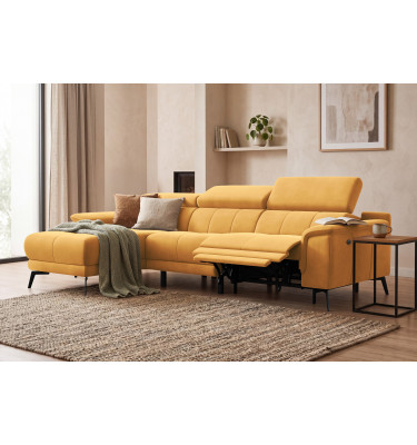 Ecksofa Relax 4-Sitzer links FIERO, Gelber Veloursstoff