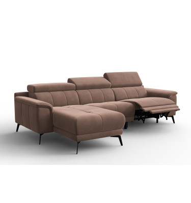 Ecksofa Relax 4-Sitzer links FIERO, Brauner Veloursstoff