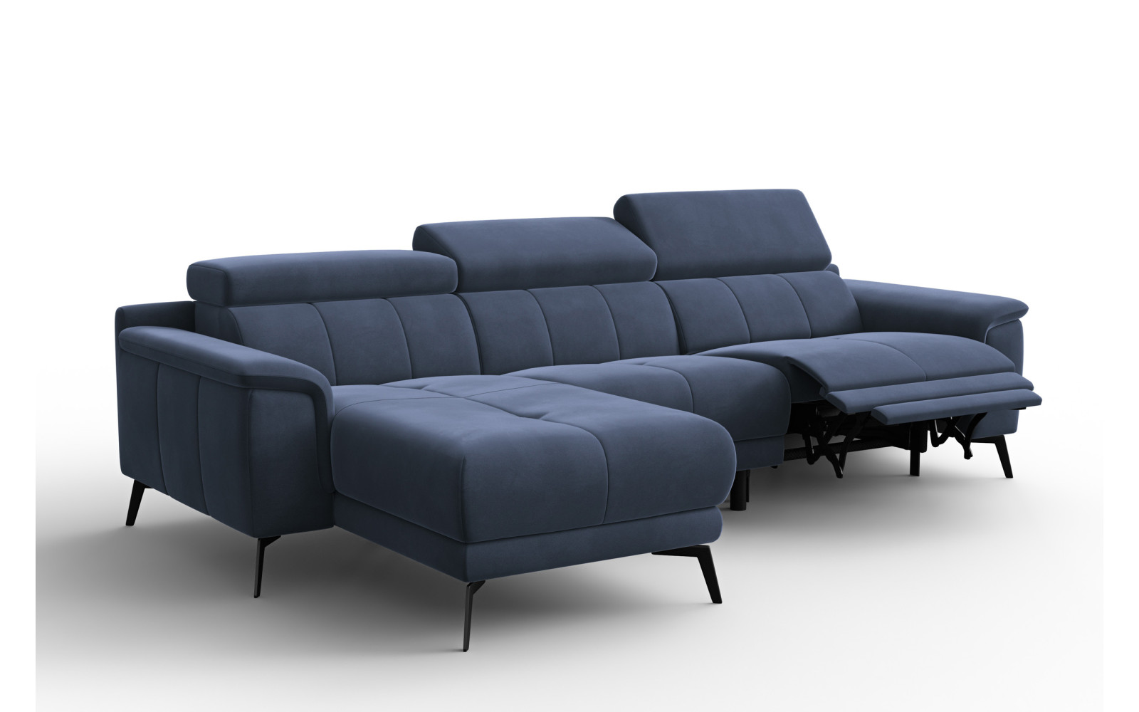 Ecksofa Relax 4-Sitzer links FIERO, Marineblauer Veloursstoff