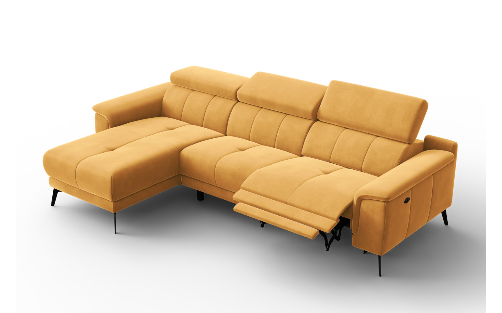 Ecksofa Relax 4-Sitzer links FIERO, Gelber Veloursstoff