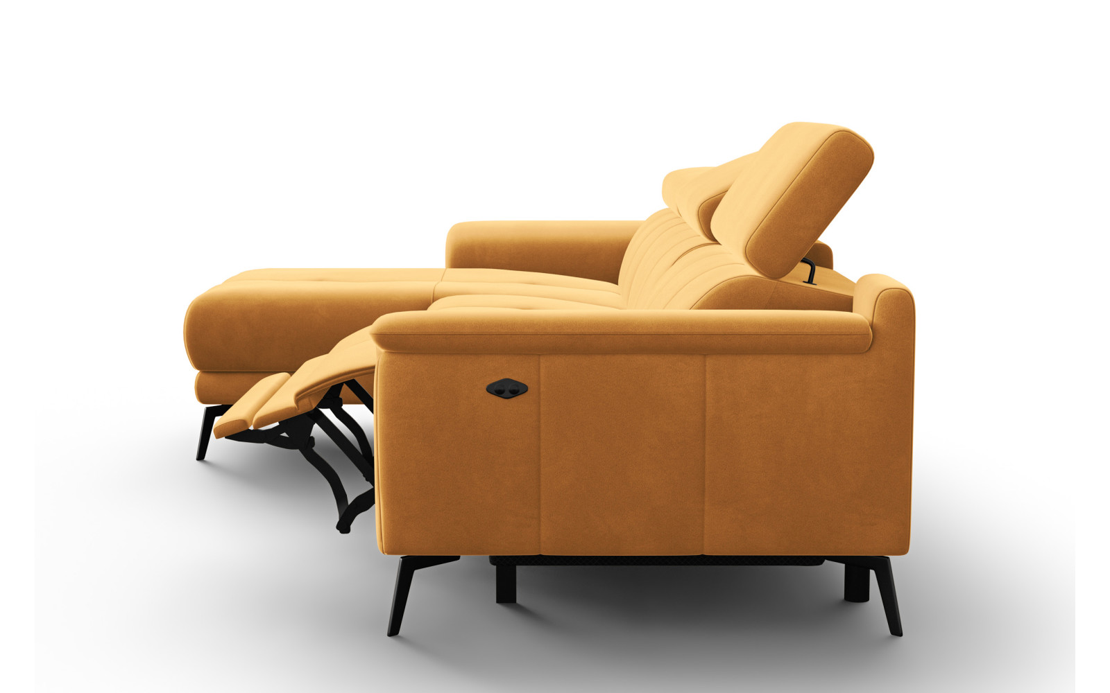Ecksofa Relax 4-Sitzer links FIERO, Gelber Veloursstoff