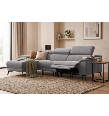 Ecksofa Relax 4-Sitzer links FIERO, Dunkelgrauer Veloursstoff