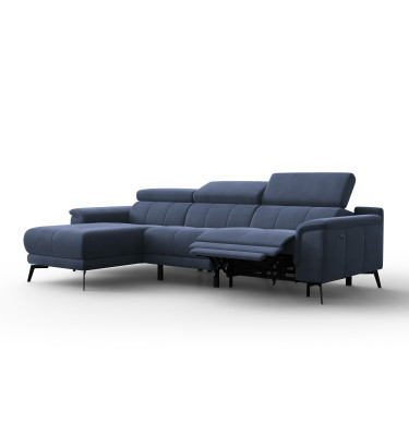 Ecksofa Relax 4-Sitzer links FIERO, Marineblauer Veloursstoff