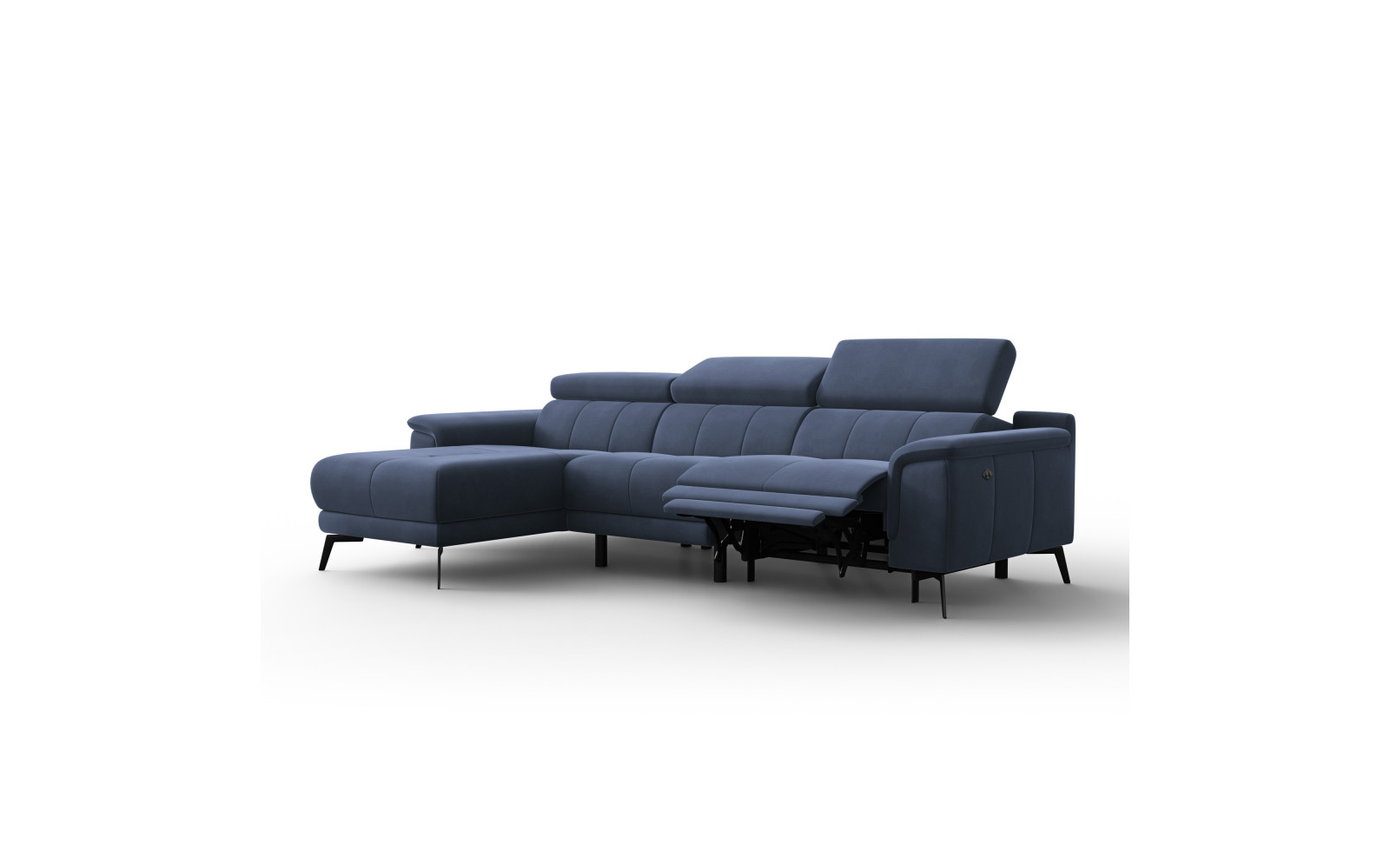 Ecksofa Relax 4-Sitzer links FIERO, Marineblauer Veloursstoff