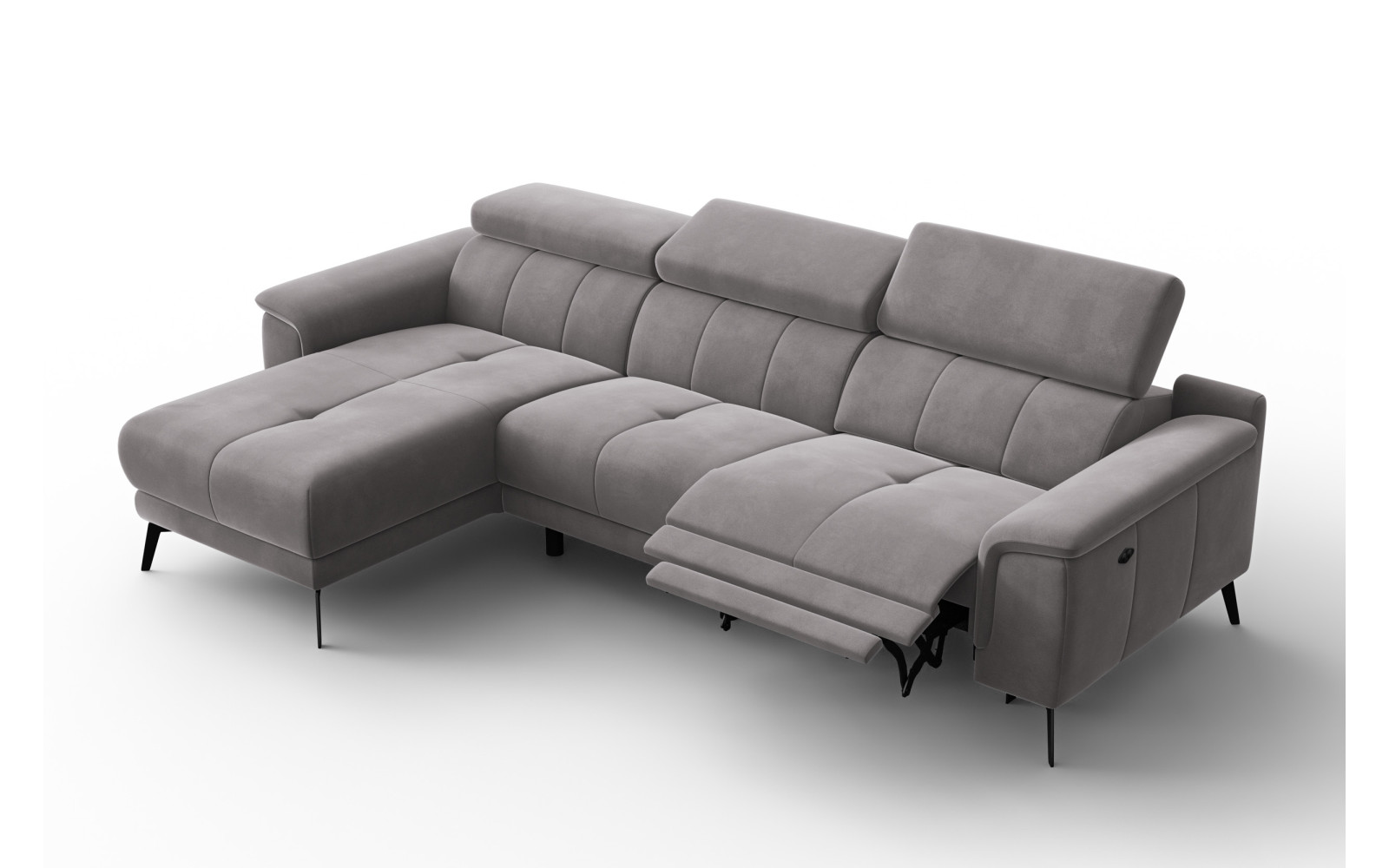 Ecksofa Relax 4-Sitzer links FIERO, Dunkelgrauer Veloursstoff
