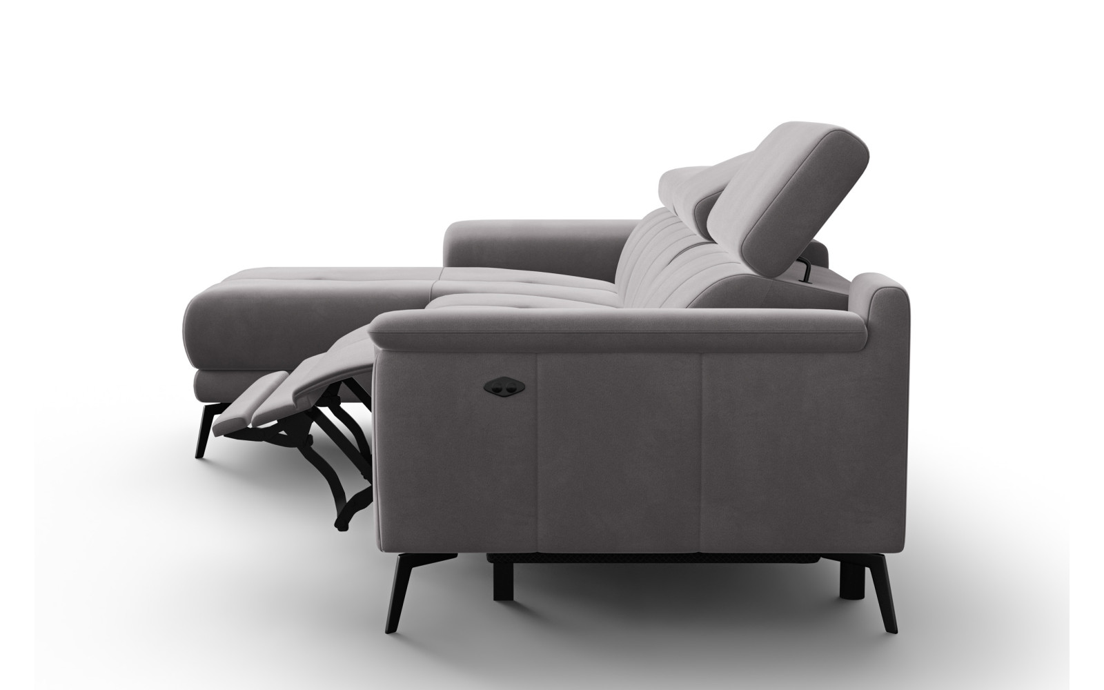 Ecksofa Relax 4-Sitzer links FIERO, Dunkelgrauer Veloursstoff