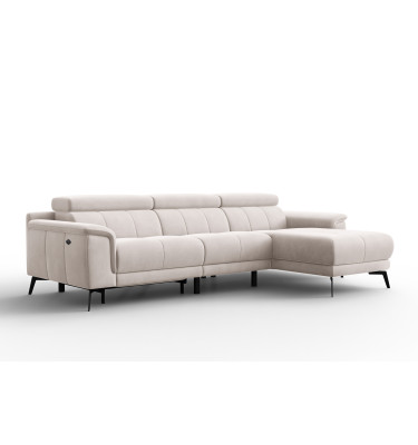 Ecksofa Relax 4-Sitzer rechts FIERO, Beiger Veloursstoff