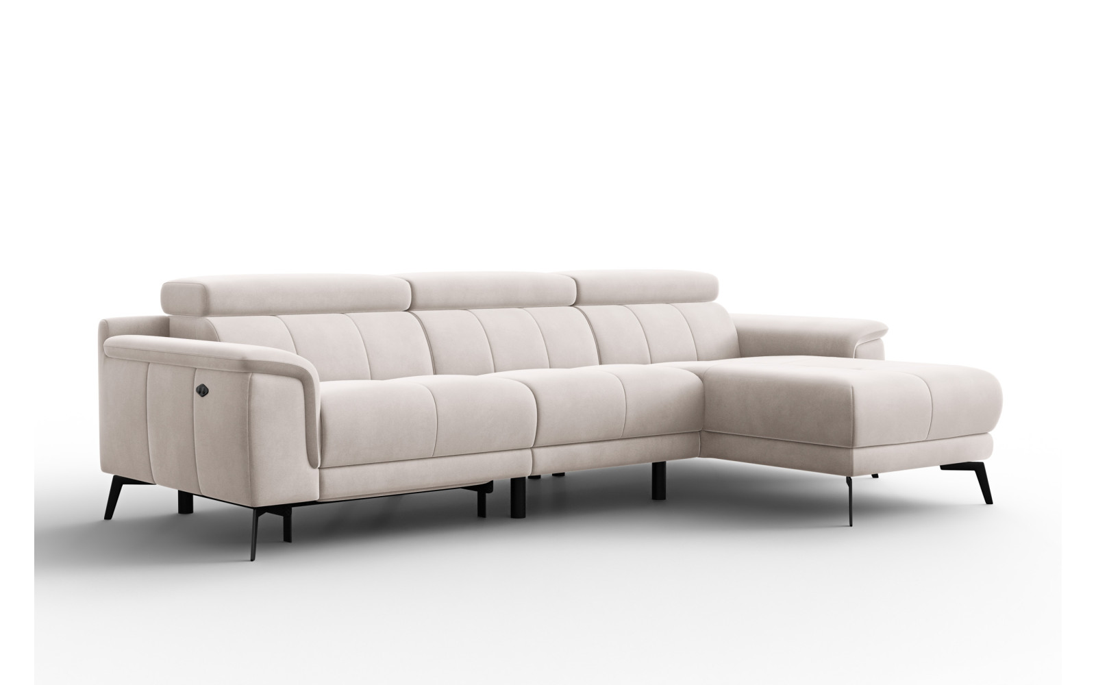 Ecksofa Relax 4-Sitzer rechts FIERO, Beiger Veloursstoff