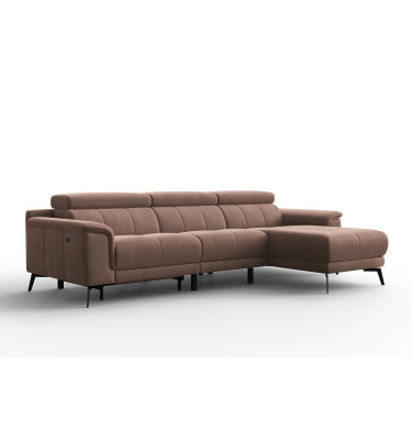 Ecksofa Relax 4-Sitzer rechts FIERO, Brauner Veloursstoff