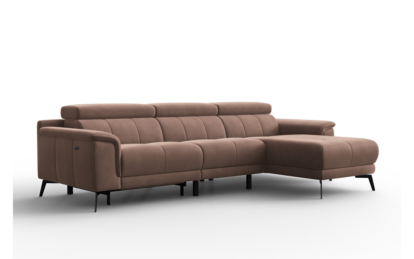 Ecksofa Relax 4-Sitzer rechts FIERO, Brauner Veloursstoff