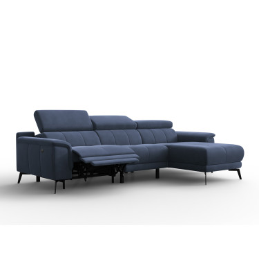 Ecksofa Relax 4-Sitzer rechts FIERO, Marineblauer Veloursstoff