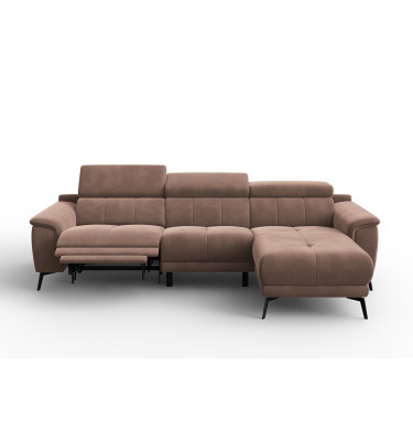 Ecksofa Relax 4-Sitzer rechts FIERO, Brauner Veloursstoff