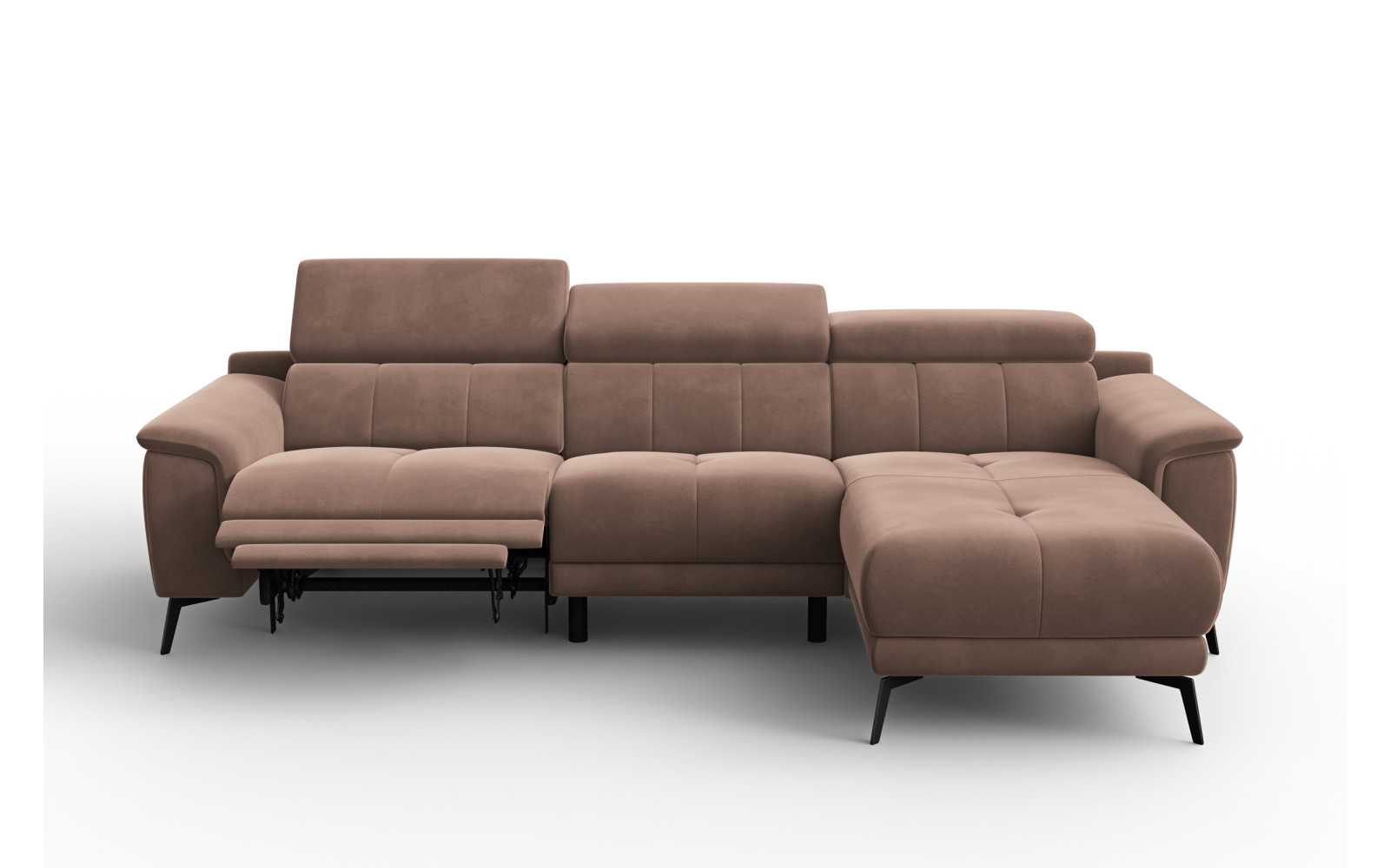 Ecksofa Relax 4-Sitzer rechts FIERO, Brauner Veloursstoff