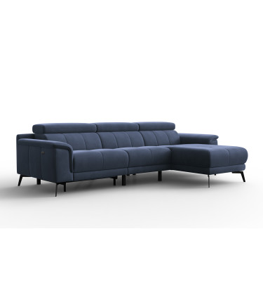 Ecksofa Relax 4-Sitzer rechts FIERO, Marineblauer Veloursstoff