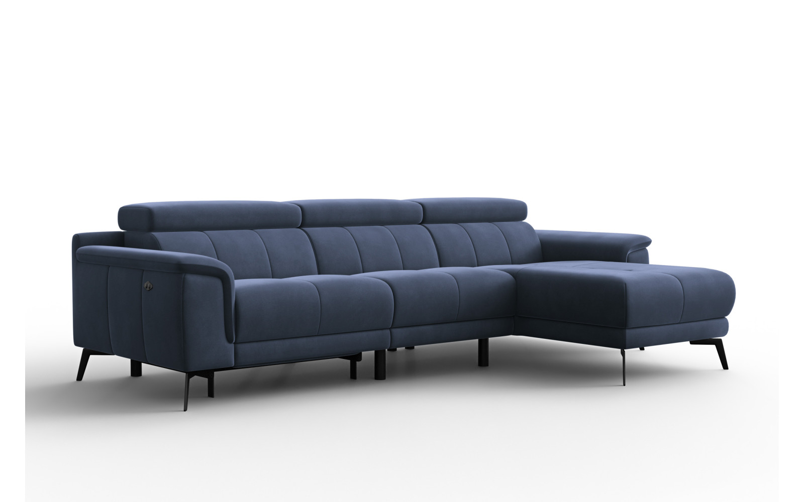 Ecksofa Relax 4-Sitzer rechts FIERO, Marineblauer Veloursstoff