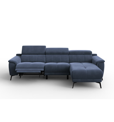 Ecksofa Relax 4-Sitzer rechts FIERO, Marineblauer Veloursstoff