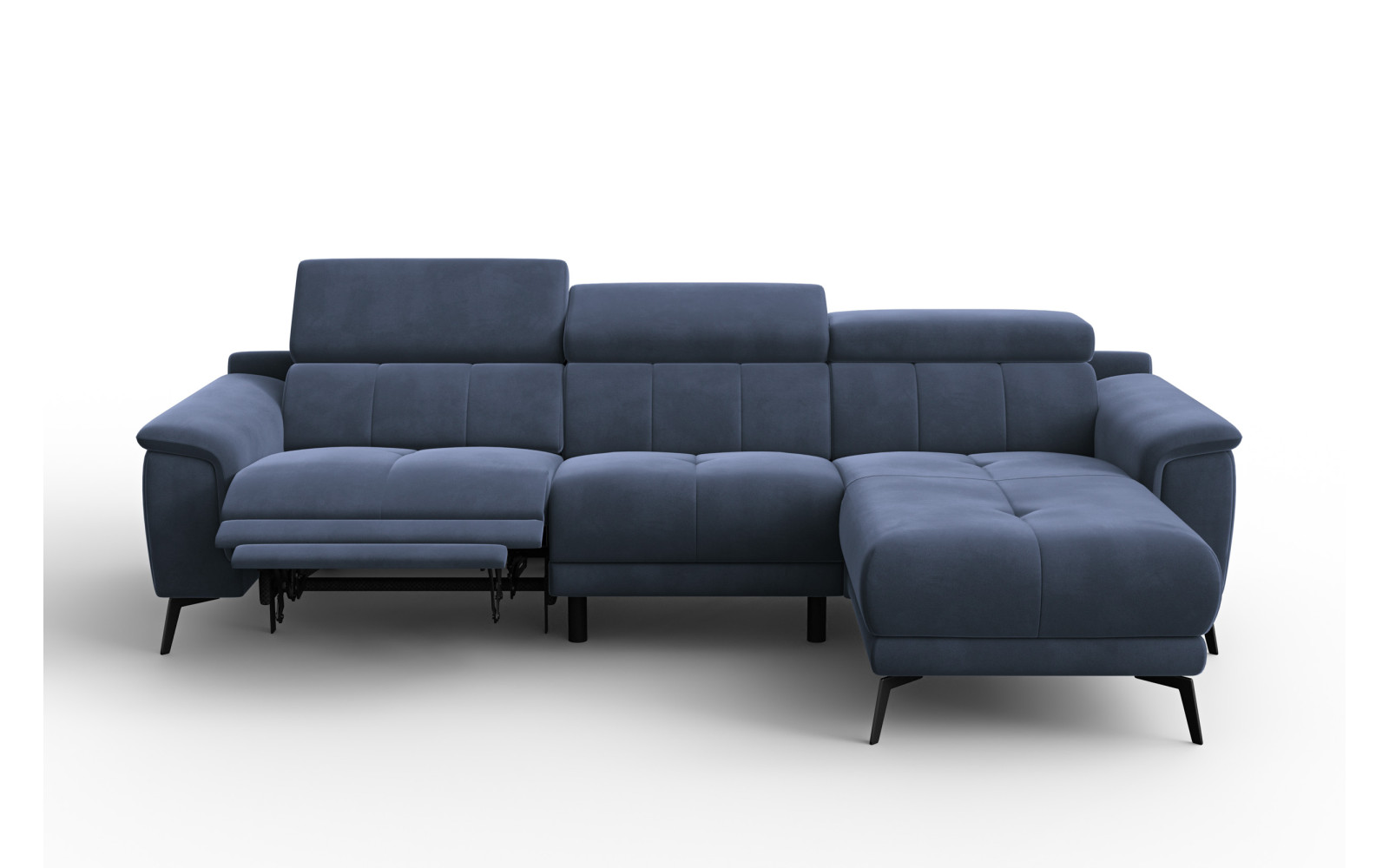 Ecksofa Relax 4-Sitzer rechts FIERO, Marineblauer Veloursstoff
