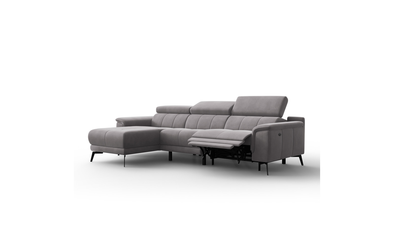 Ecksofa Relax 4-Sitzer links FIERO, Dunkelgrauer Veloursstoff