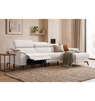 Ecksofa Relax 4-Sitzer rechts FIERO, Beiger Veloursstoff