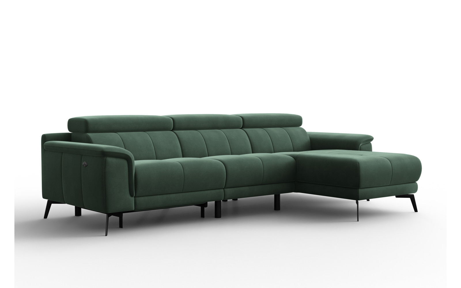 Ecksofa Relax 4-Sitzer rechts FIERO, Grüner Veloursstoff