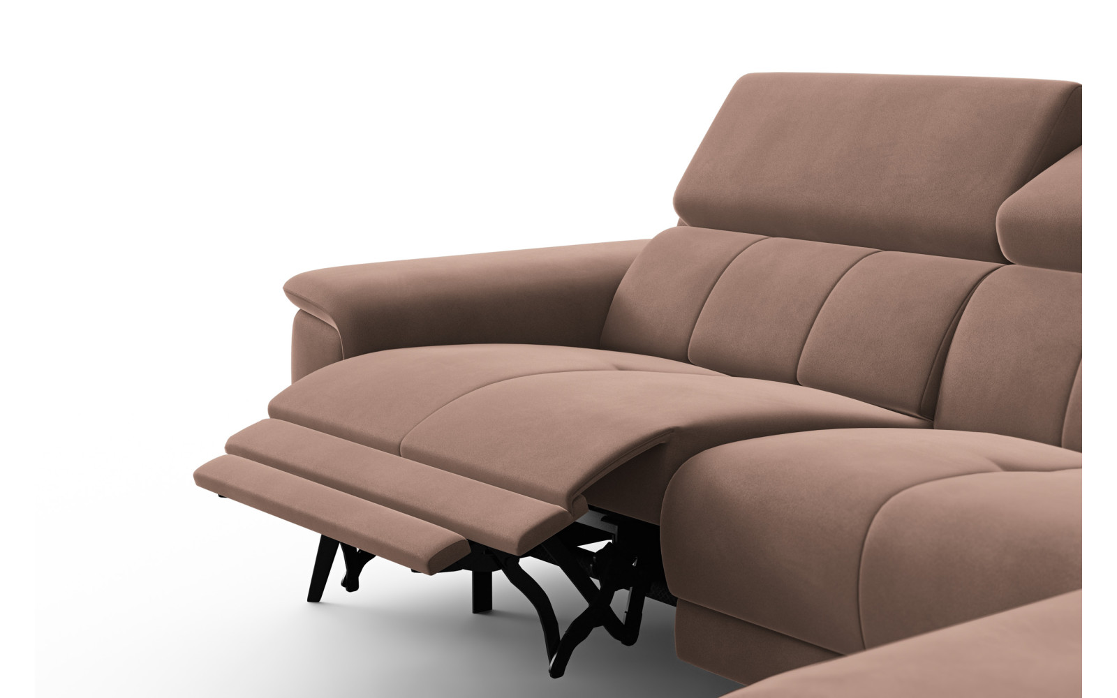Ecksofa Relax 4-Sitzer rechts FIERO, Brauner Veloursstoff
