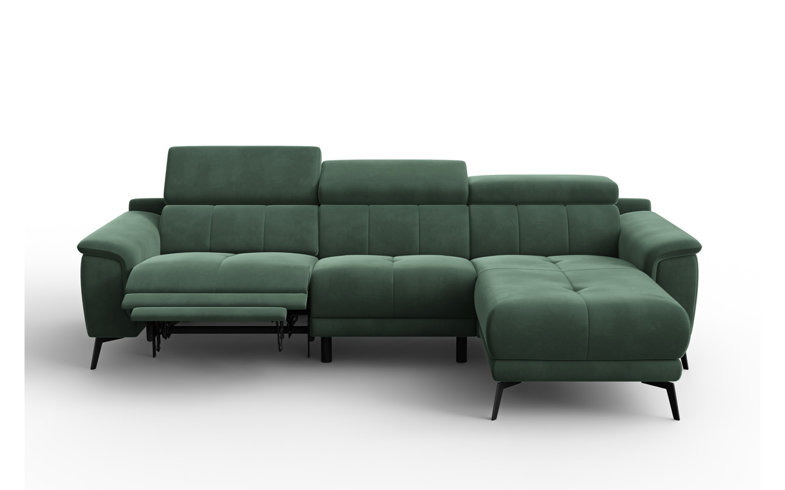 Ecksofa Relax 4-Sitzer rechts FIERO, Grüner Veloursstoff