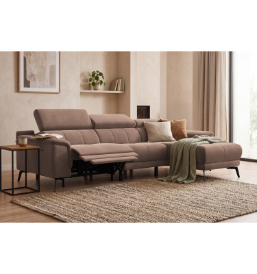 Ecksofa Relax 4-Sitzer rechts FIERO, Brauner Veloursstoff