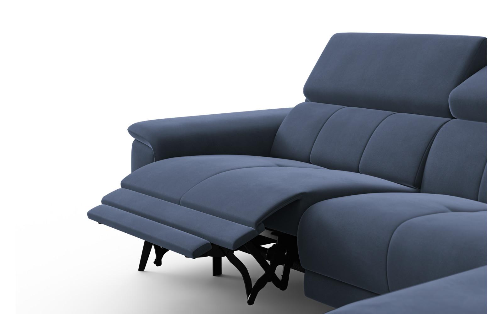 Ecksofa Relax 4-Sitzer rechts FIERO, Marineblauer Veloursstoff
