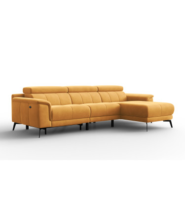 Ecksofa Relax 4-Sitzer rechts FIERO, Gelber Veloursstoff