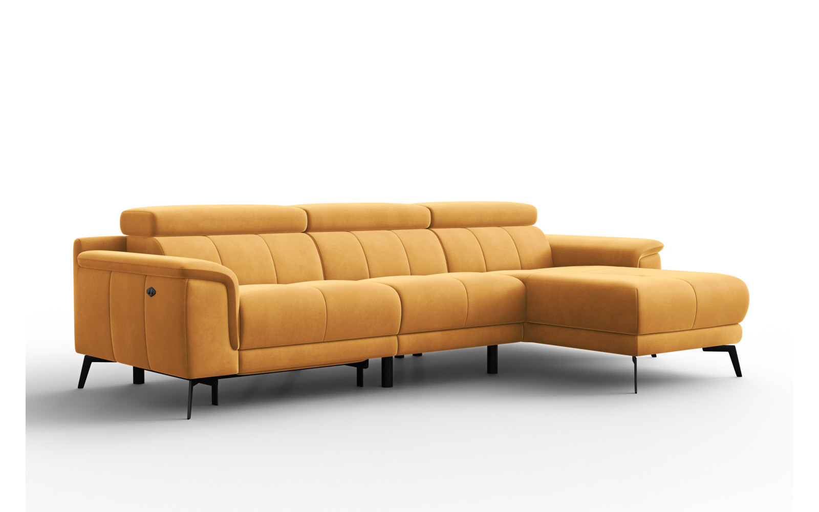 Ecksofa Relax 4-Sitzer rechts FIERO, Gelber Veloursstoff