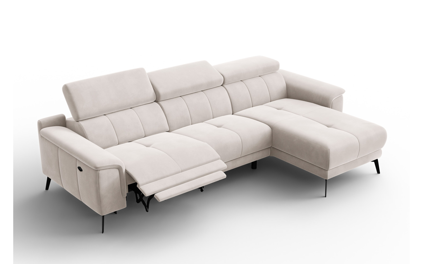Ecksofa Relax 4-Sitzer rechts FIERO, Beiger Veloursstoff