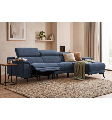 Ecksofa Relax 4-Sitzer rechts FIERO, Marineblauer Veloursstoff