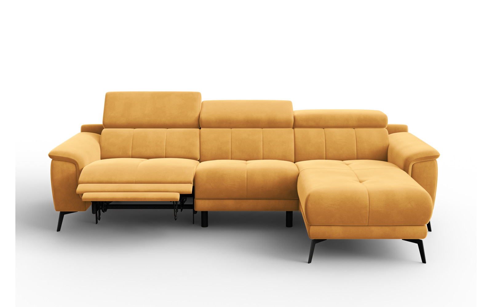 Ecksofa Relax 4-Sitzer rechts FIERO, Gelber Veloursstoff