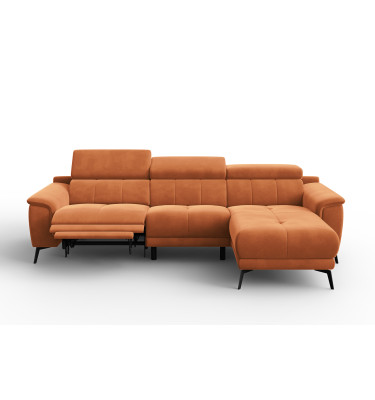 Ecksofa Relax 4-Sitzer rechts FIERO, Oranger Veloursstoff