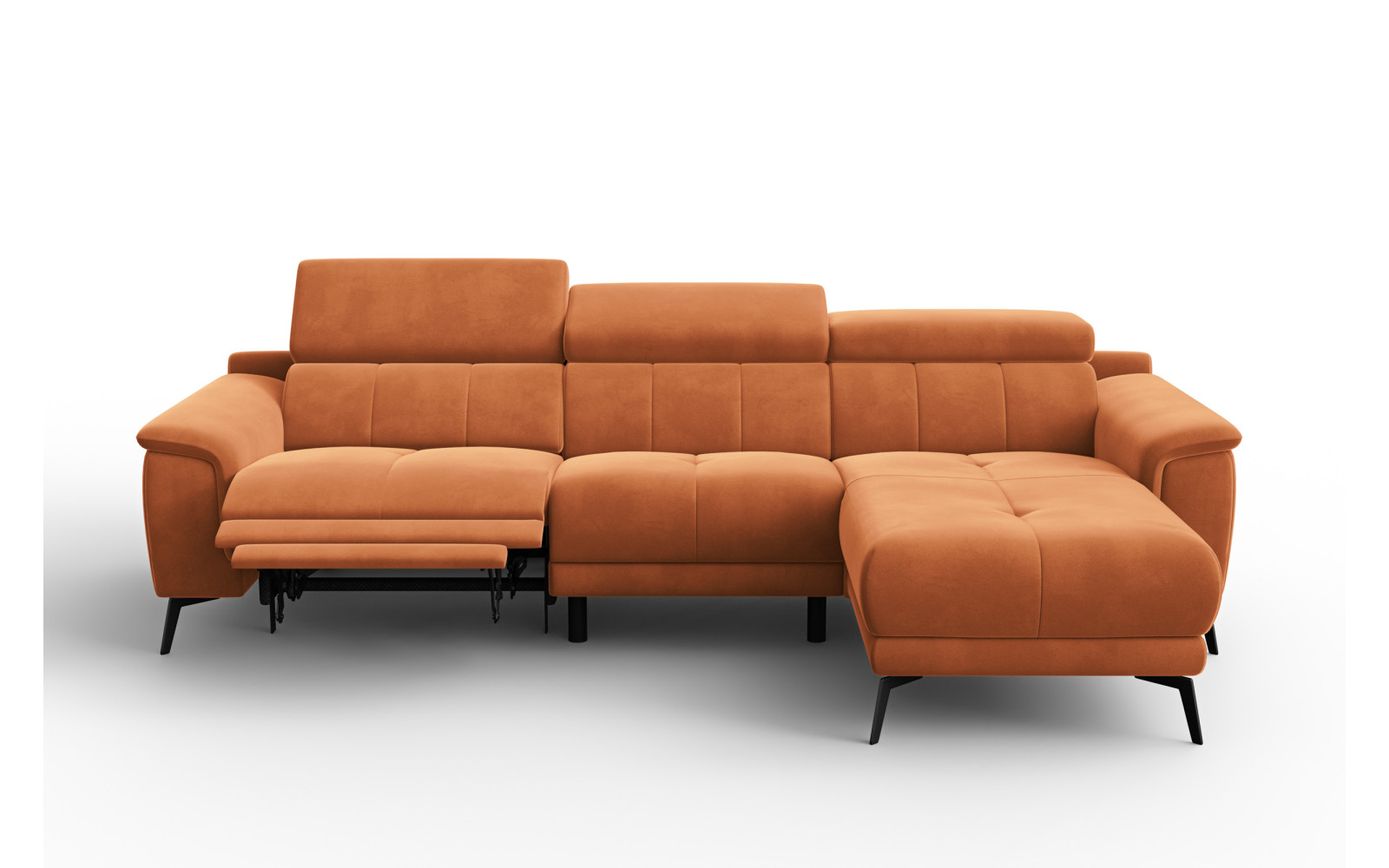 Ecksofa Relax 4-Sitzer rechts FIERO, Oranger Veloursstoff