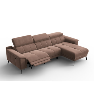 Ecksofa Relax 4-Sitzer rechts FIERO, Brauner Veloursstoff