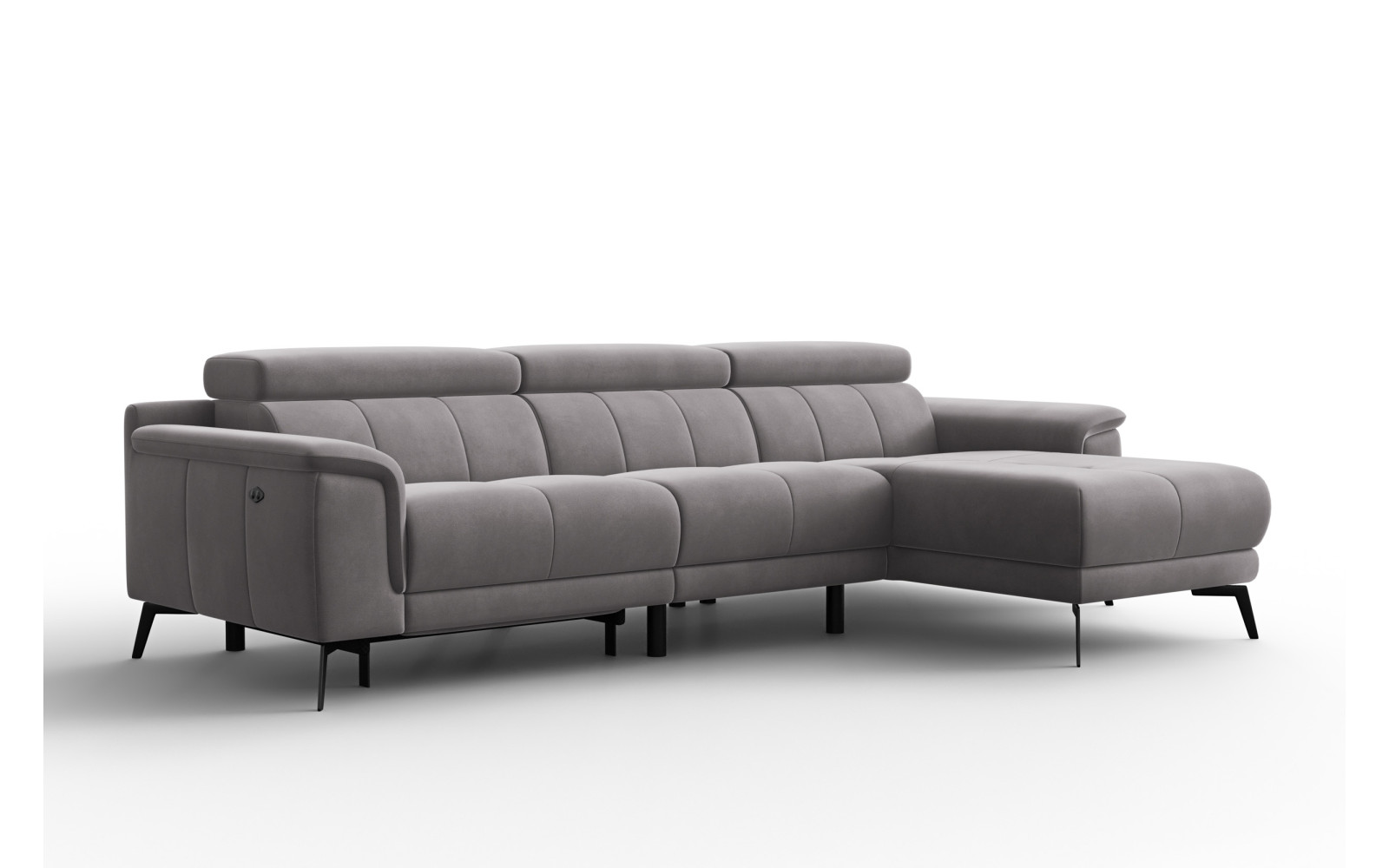 Ecksofa Relax 4-Sitzer rechts FIERO, Dunkelgrauer Veloursstoff