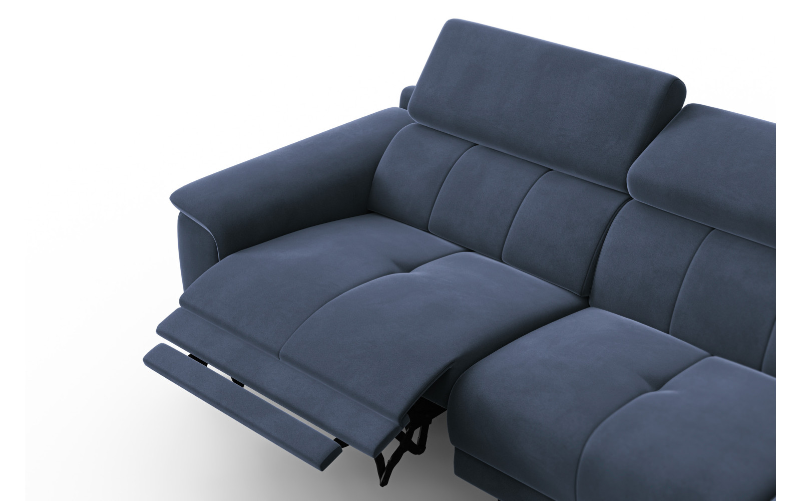 Ecksofa Relax 4-Sitzer rechts FIERO, Marineblauer Veloursstoff