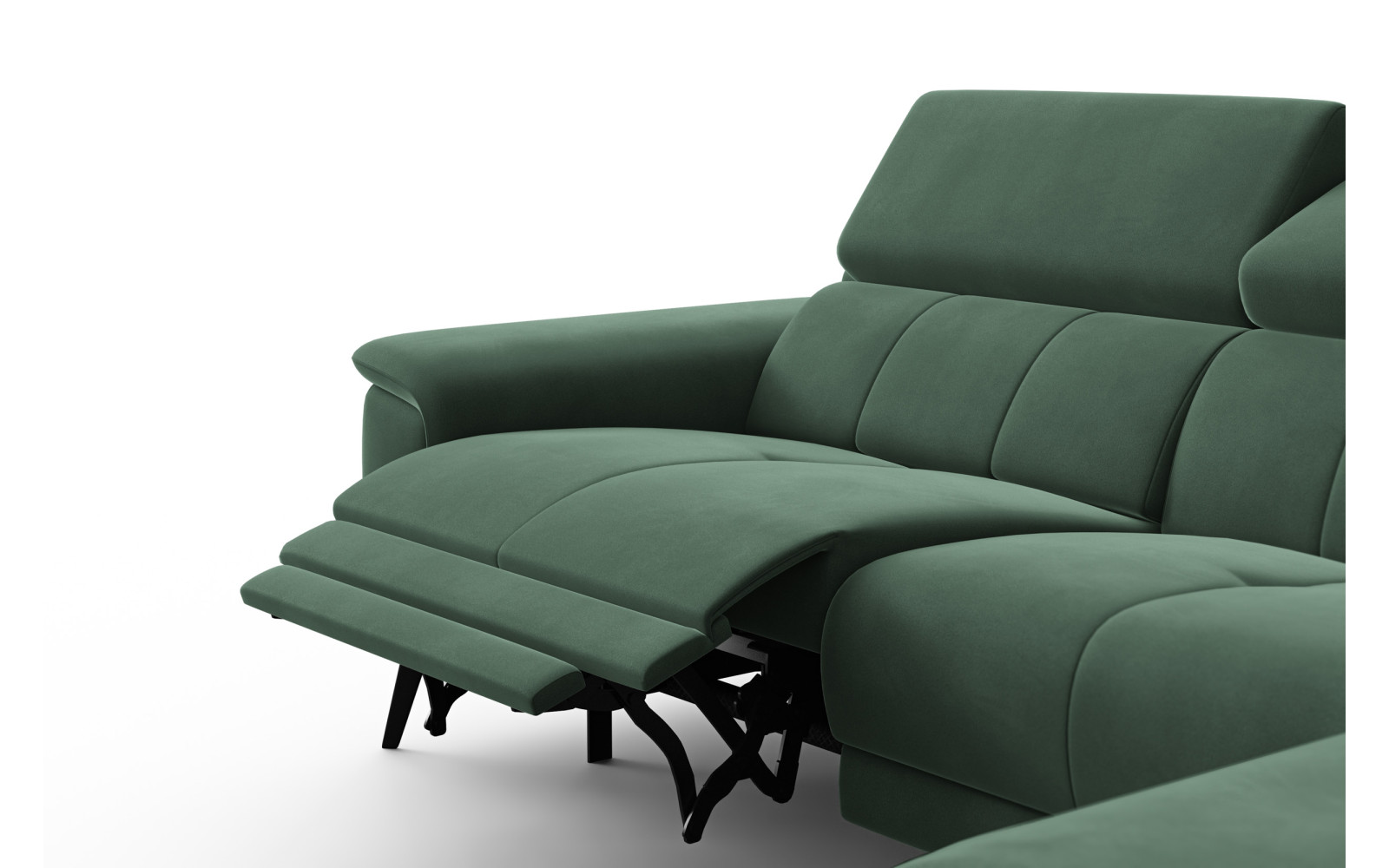 Ecksofa Relax 4-Sitzer rechts FIERO, Grüner Veloursstoff