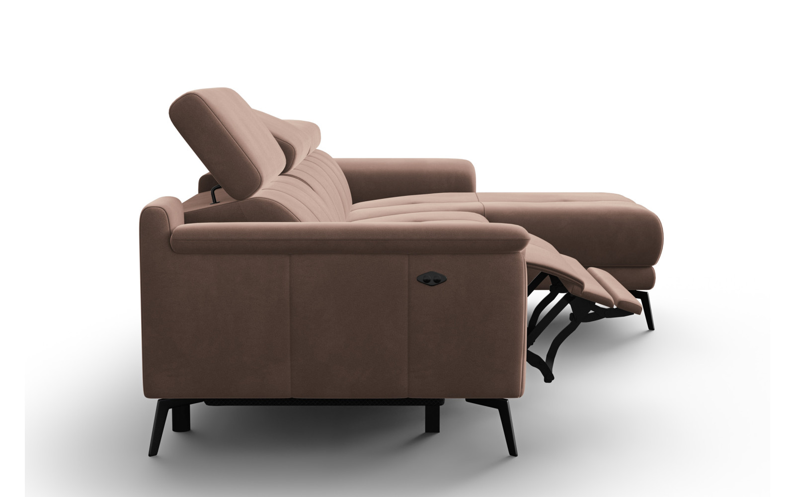 Ecksofa Relax 4-Sitzer rechts FIERO, Brauner Veloursstoff